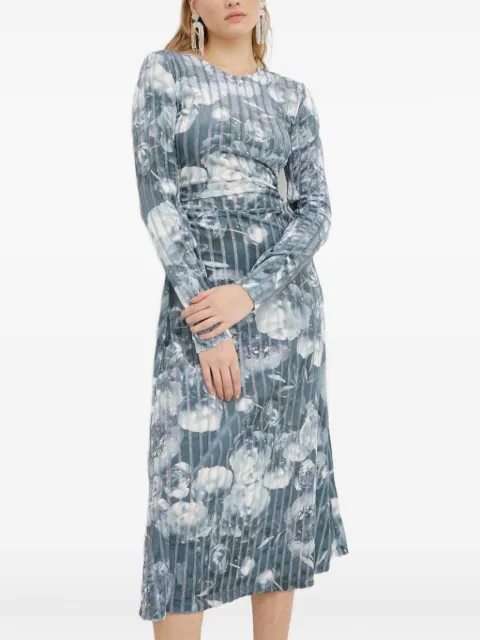 Stine Goya striped floral midi dress Blue SG5560
