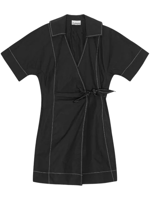 GANNI contrast-stitch mini dress Black F9388