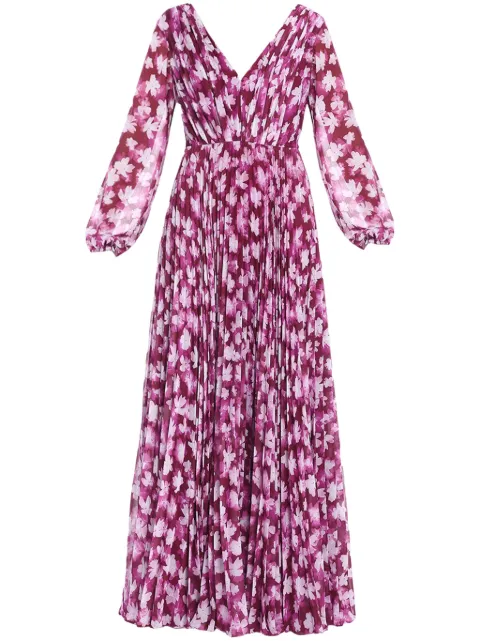 Ml Monique Lhuillier floral-print pleated maxi dress Pink 44111168