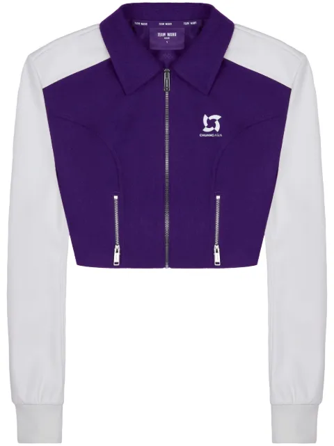 TEAM WANG design panelled zip-up cropped jacket Purple TWSK24A005PUR