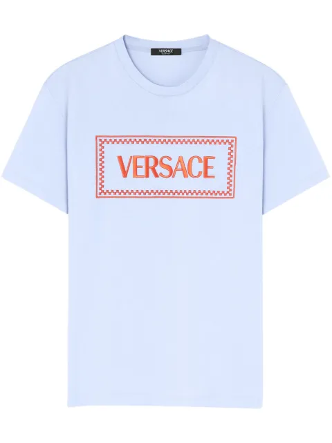 Versace 90s Logo embroidered T-shirt Blue 10116941A08584
