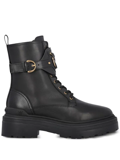 PINKO leather combat boots with branded front strap Black SD0147P001