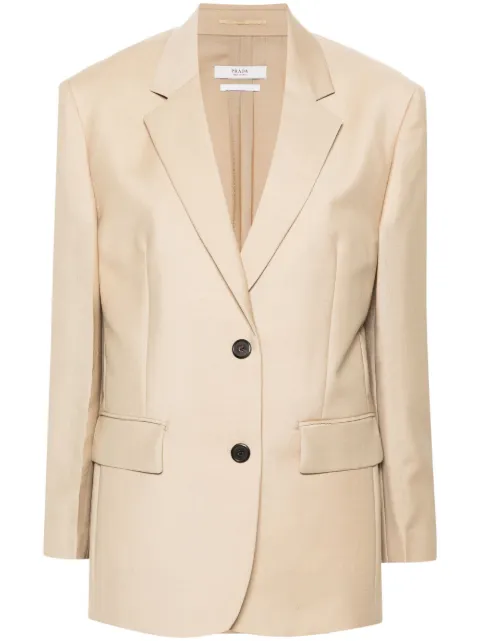 Prada logo-triangle single-breasted blazer Neutrals P556O12I1