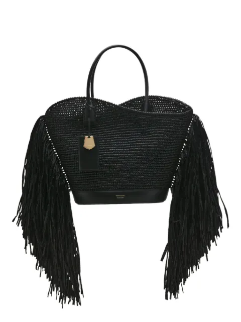 Ferragamo fringed raffia tote bag Black 773834