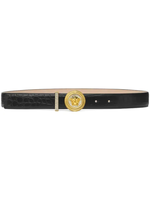 Versace Medusa Biggie embellished croc-effect belt 3cm Black 10040091A11597