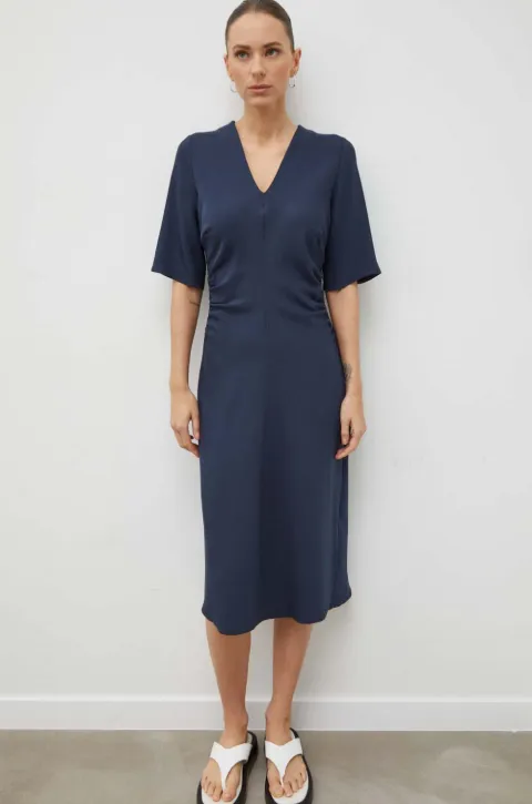 SAMSOE SAMSOE Samailey V-neck gathered midi dress Blue F23400082