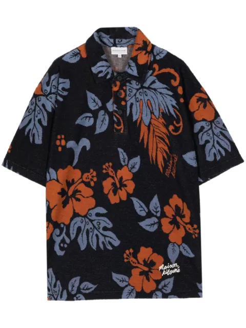 Maison Kitsuné floral-print towelling-finish polo shirt Blue MM00209KM0127O492