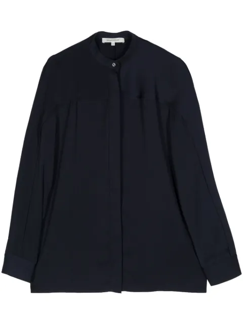 Maison Kitsuné pleat-detail collarless shirt Blue MW00402WF0022P492