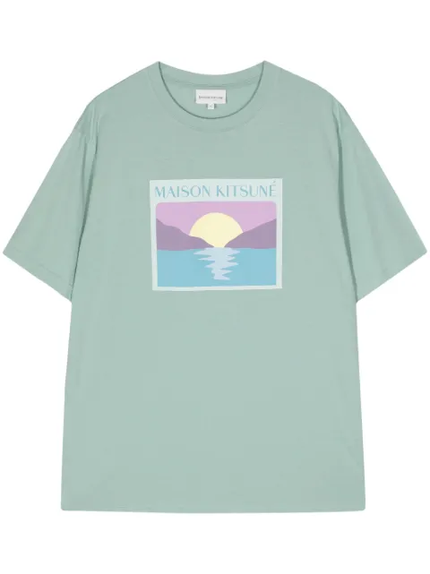 Maison Kitsuné Sunset Postcard-print cotton T-shirt Green MM00122KJ0132P417
