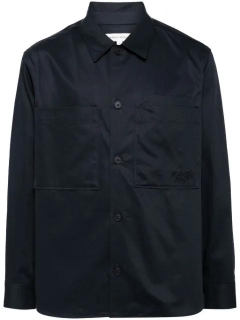Maison Kitsuné logo-embroidered cotton shirt Blue MM00401WW0078P492