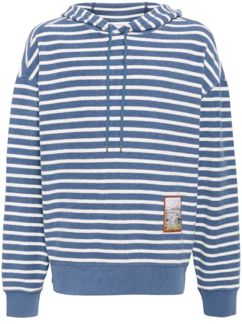 Maison Kitsuné appliqué-logo striped cotton hoodie Blue MM00705KM0320S433