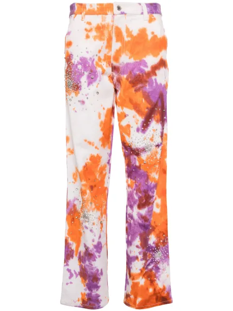 DES PHEMMES tie-dye crystal-embellished jeans Orange DP311