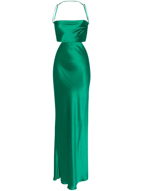 Michelle Mason silk maxi dress Green M9374