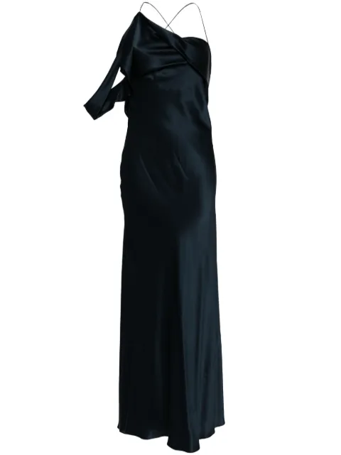 Michelle Mason crisscross-back silk dress Blue M9382