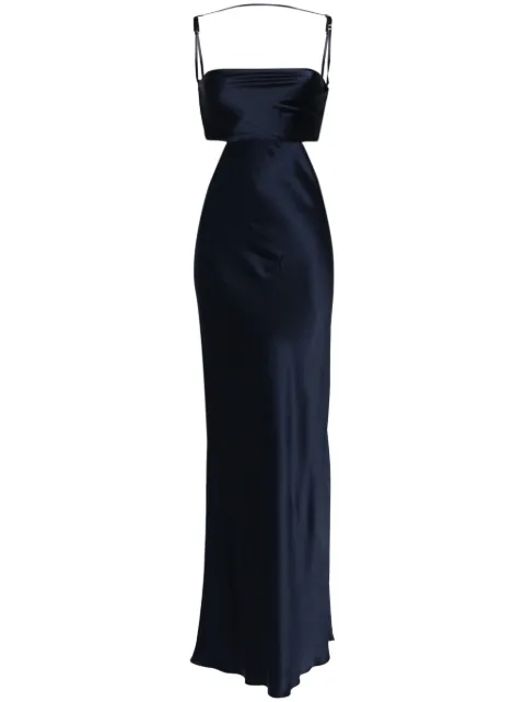 Michelle Mason plunge back silk dress Blue M9374