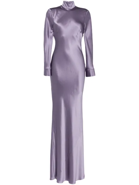 Michelle Mason long sleeve silk gown Purple M9370C