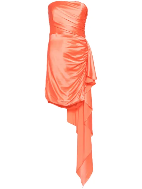 Michelle Mason strapless gathered silk mini dress Orange M9381