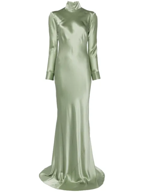 Michelle Mason long sleeve silk gown Green M9370C