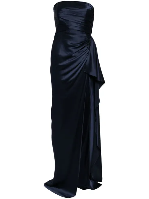 Michelle Mason strapless gathered silk gown Blue M9379