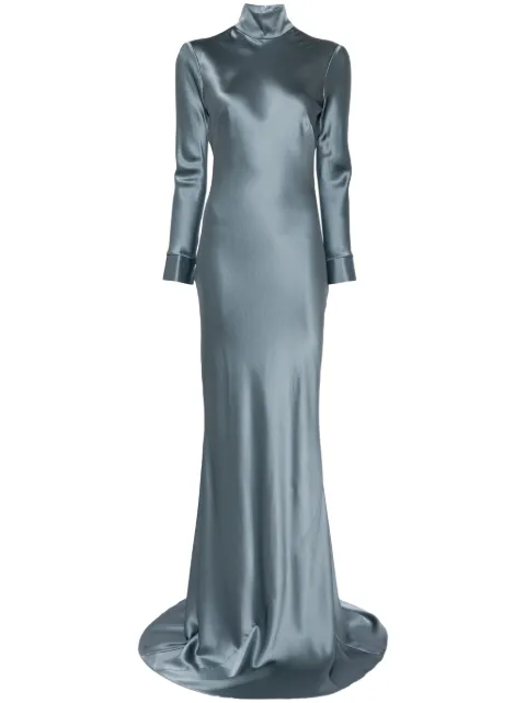 Michelle Mason long sleeve silk gown Blue M9370C