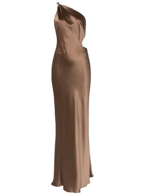 Michelle Mason asymmetrical design silk gown Brown M9373