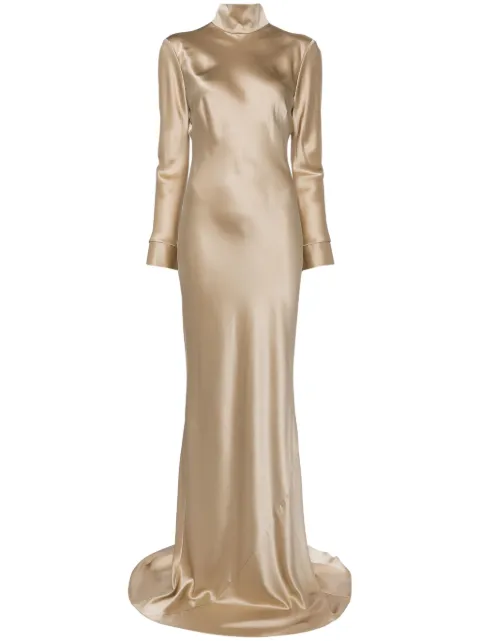 Michelle Mason long sleeve silk gown Neutrals M9370C