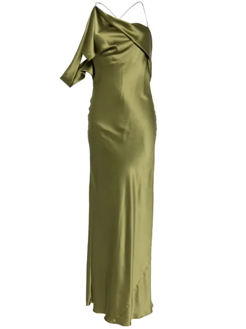 Michelle Mason asymmetric design silk gown Green M9382