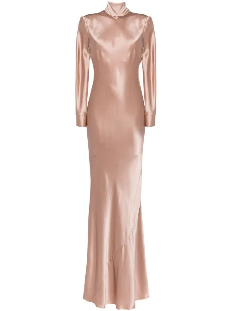 Michelle Mason long sleeve silk gown Pink M9370C