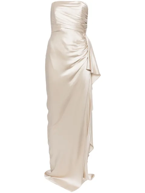 Michelle Mason strapless gathered silk gown Grey M9379
