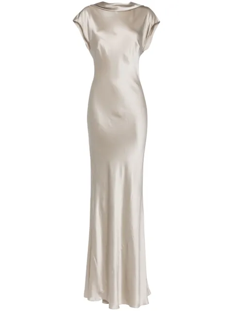 Michelle Mason backless silk gown Grey M9380B