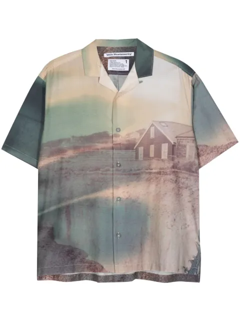 White Mountaineering photograph-print cotton-silk blend shirt Blue WM2471115