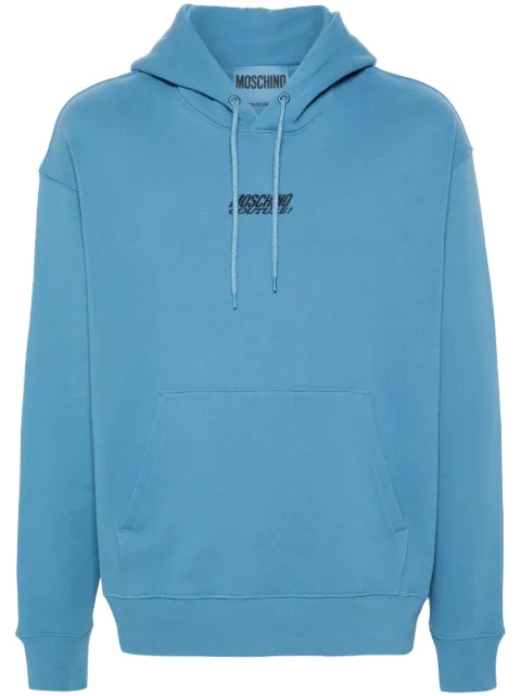 Moschino logo-embroidered cotton hoodie Blue A17207025