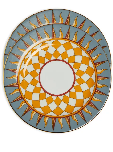 La DoubleJ geometric-print porcelain dessert plate (set of two) Grey DES0002CER001RAA01BU10