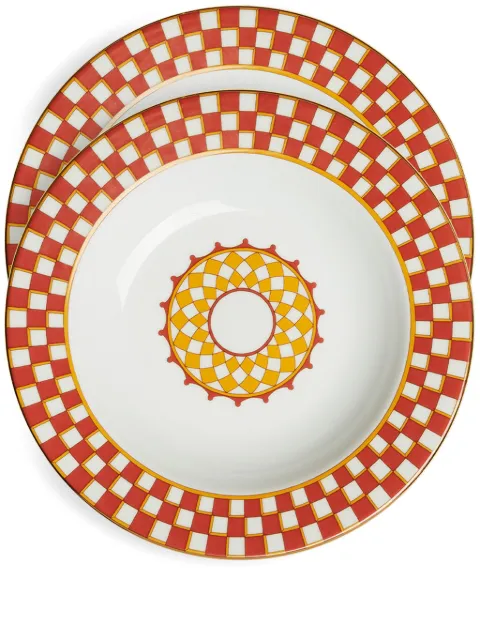 La DoubleJ geometric-print porcelain soup plate (set of two) Orange SOU0002CER001APL01RE06