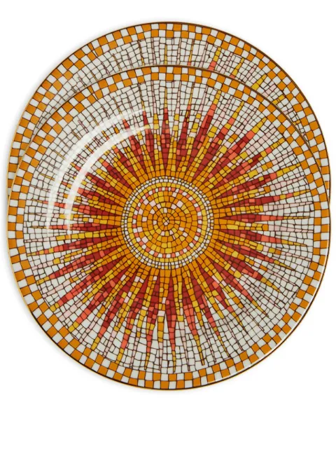 La DoubleJ geometric-print porcelain dessert plate (set of two) Orange DES0002CER001SNR01MU01