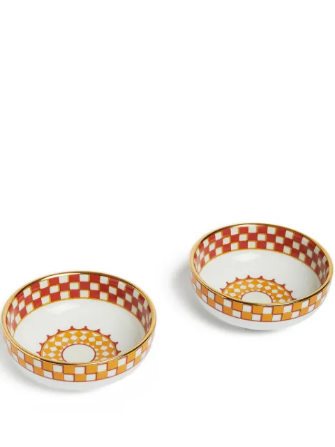La DoubleJ geometric-print porcelain bowl (set of two) Orange BWT0004CER001APL01RE06