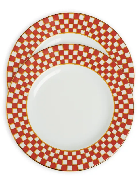 La DoubleJ geometric-print porcelain dinner plate (set of two) Orange DIN0002CER001APL01RE06