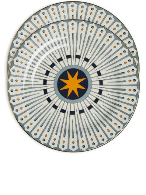 La DoubleJ geometric-print porcelain dessert plates (set of two) Blue DES0002CER001FER01BU10