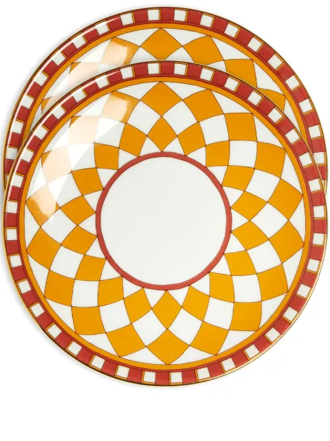 La DoubleJ geometric-print porcelain side plates (set of two) Orange SID0002CER001APL01YE02