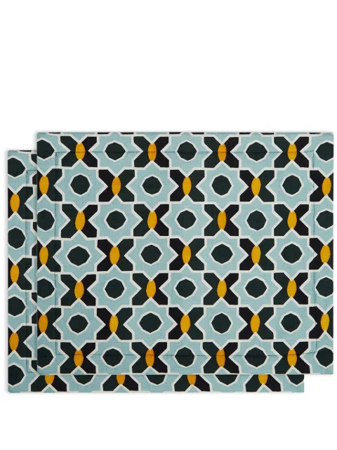La DoubleJ geometric-print cotton placemat (set of two) Blue PMT0001COT005PLA07BU01