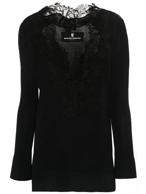 Ermanno Scervino lace-trim knitted T-shirt Black D445M728APIKT