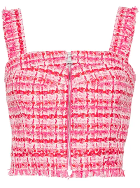 Karl Lagerfeld zip-up bouclé cropped top Pink 241W1612703