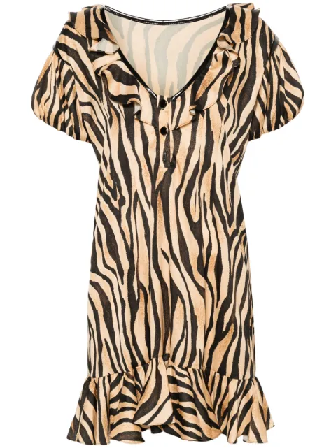 Parlor ruffle-detail zebra-print dress Black 2024FF14