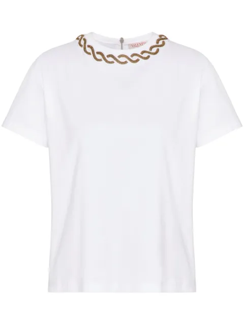 Valentino Garavani bead-trim cotton T-shirt White BMG23P8RK