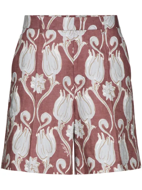 Valentino Garavani Metamorphos Tulips-print linen bermuda shorts Pink VRDD12AD7