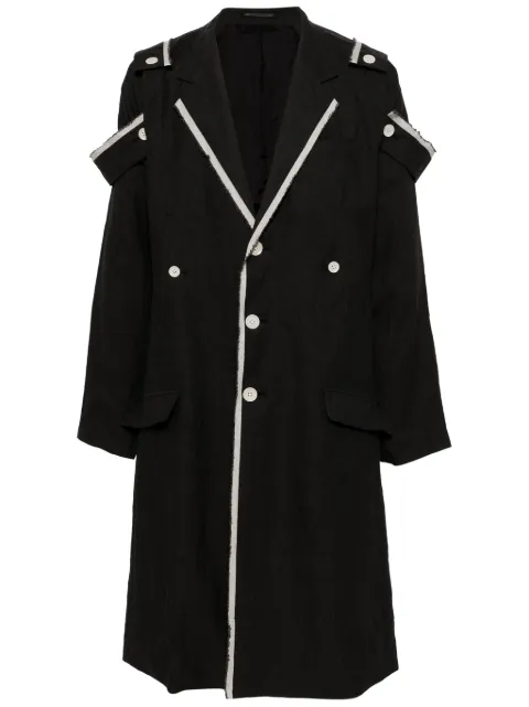 Yohji Yamamoto contrast-trim ramie coat Grey HSJ14318