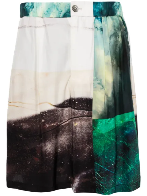 Taakk patchwork-print silk shorts Green TA24SSPT036