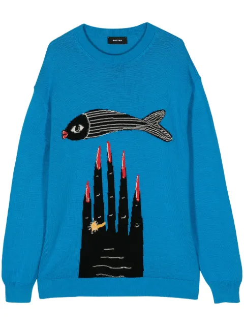 Botter Powerful Hand-intarsia cotton-cashmere jumper Blue 241M7060
