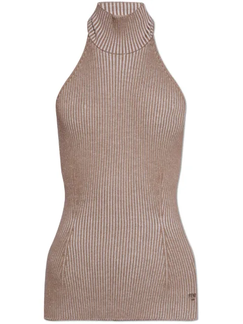 FENDI rib-knit wool halterneck top Brown FZXB75ARV9