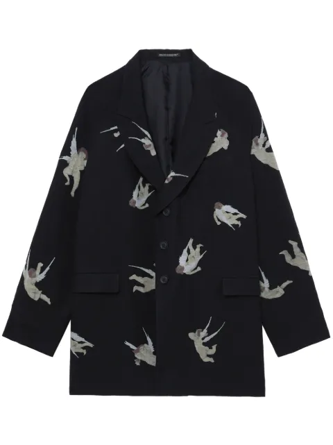 Yohji Yamamoto angel-print single-breasted blazer Black HSJ37358